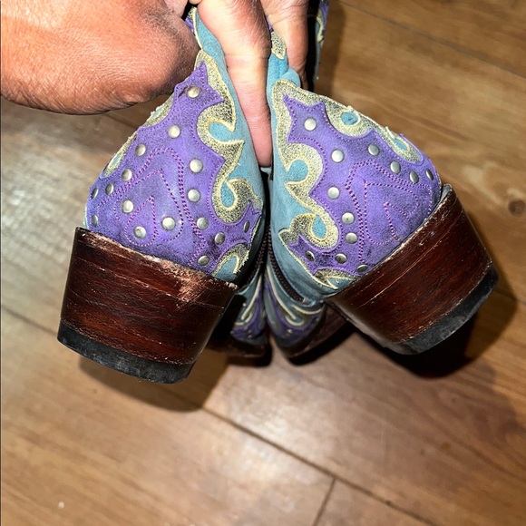 Old Gringo Western Booties Blue Purple Distressed Leather Studded Cowgirl Boot - Picture 8 of 10